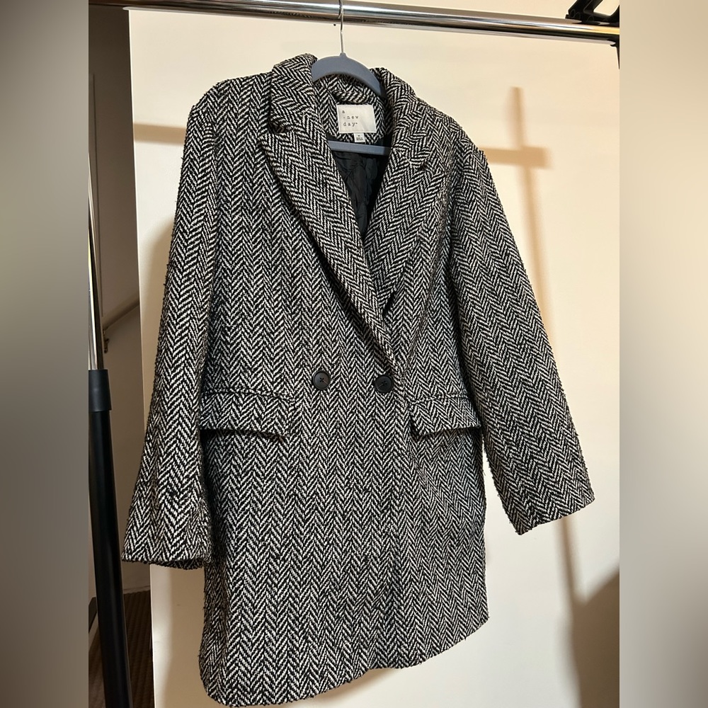 A New Day Chevron Black and White Pea Coat